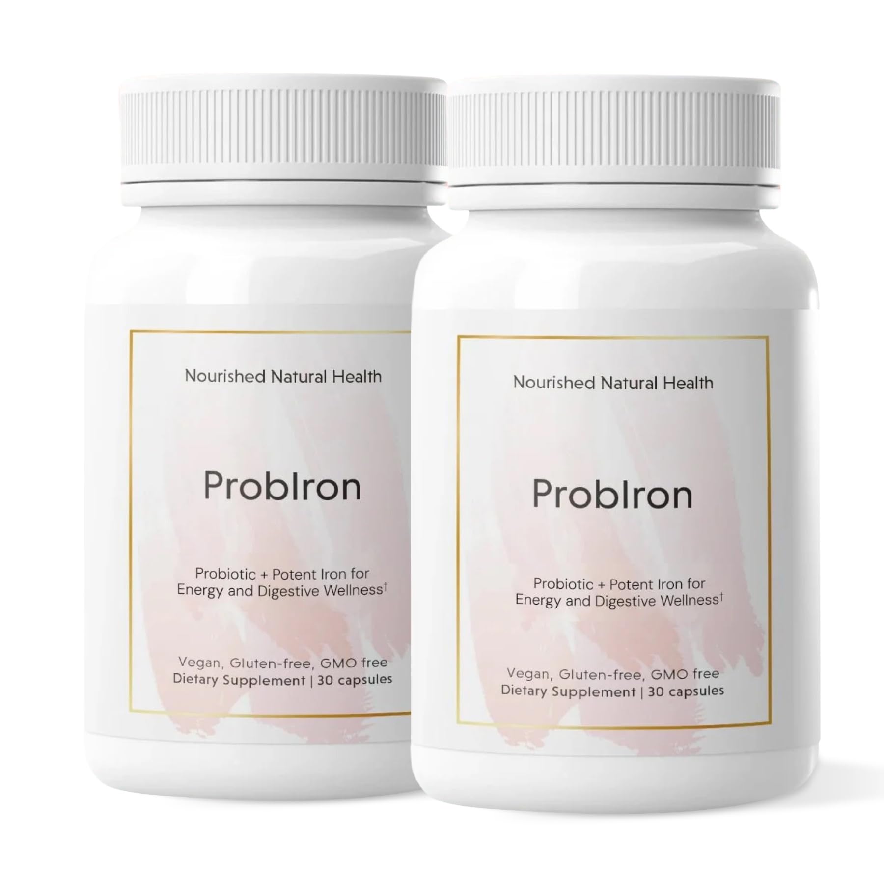 Nourished Natural Health ProbIron - Women's Probiotic + Iron Supplement Boosted with Vitamin C and Copper - Vegan Formula for Energy and Digestive Wellness, 60 Capsules