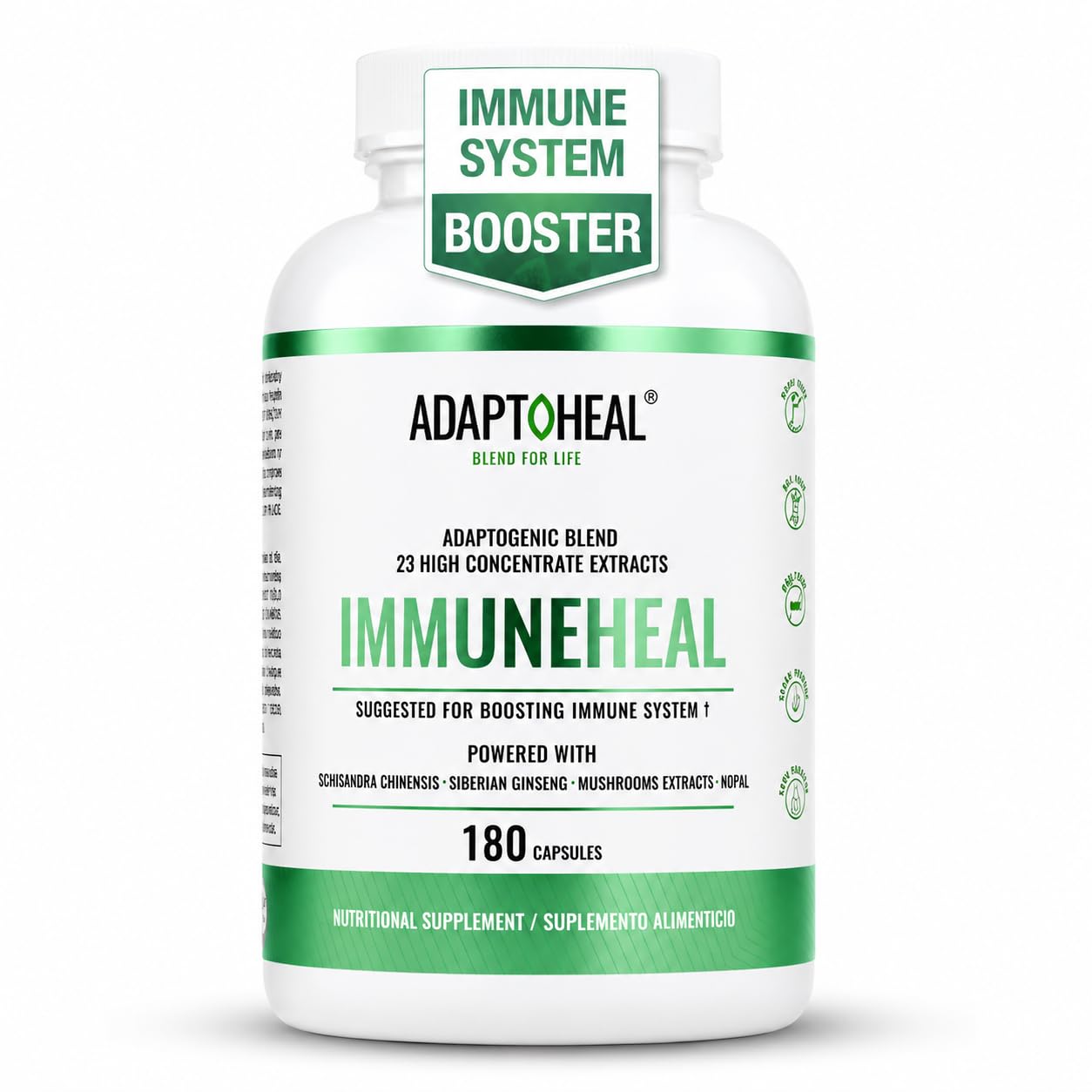 ADAPTOHEAL Immuneheal Immune System Support Supplement – Adaptogenic Blend - 23 Concentrate Extracts with Reishi, Ginseng & Astragalus – Daily Wellness Support Capsules, 180 Count