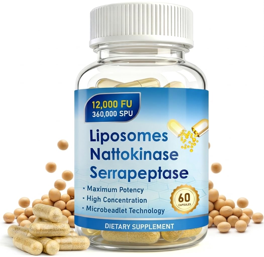 Clijyyem Nattokinase 12,000 FU and Serrapeptase 360,000 SPU Supplement, 60 Capsules