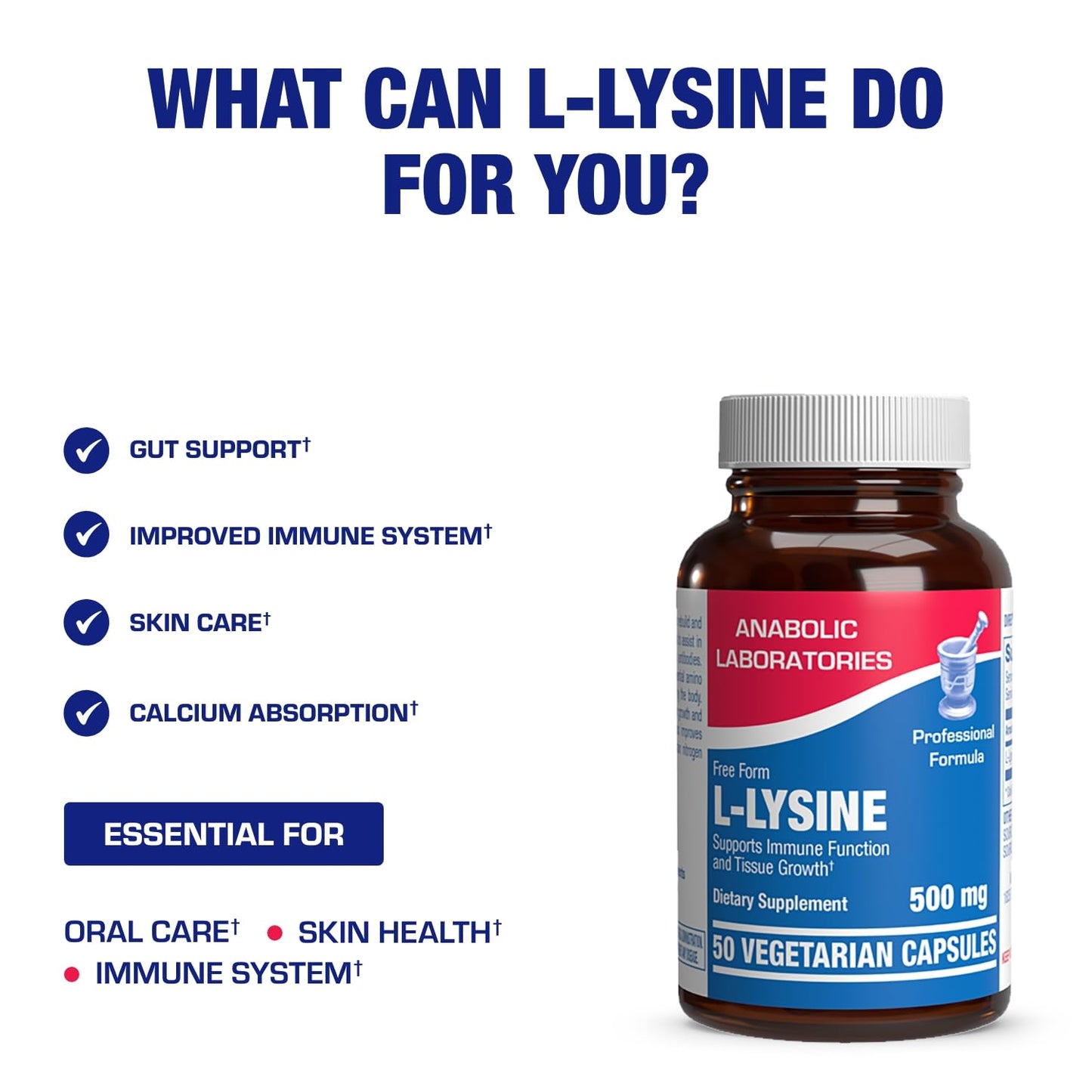 Anabolic Laboratories L Lysine 500 mg Capsule, 50 Count