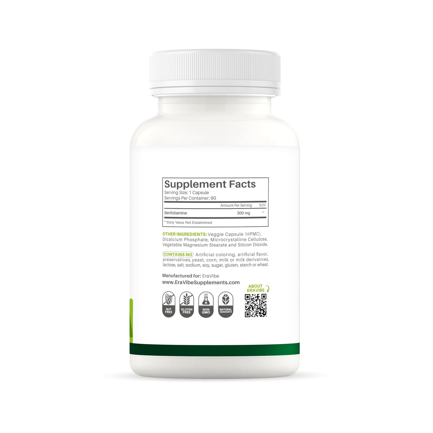 ERAVIBE Benfotiamine 300mg Vegetable Capsules, 90 Count