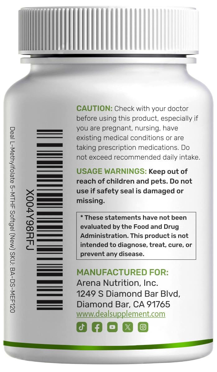 DEAL SUPPLEMENT L-Methylfolate 15 mg Softgels, 120 Count