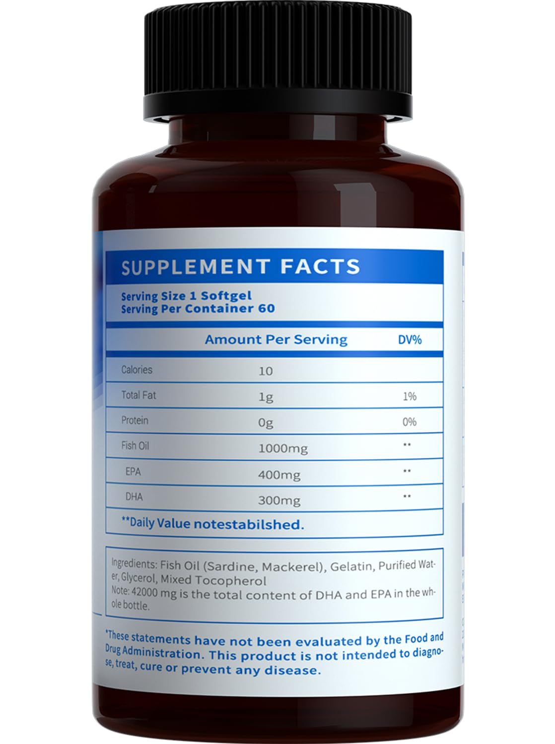 Losoki Deep Sea Fish Oil - 1000 mg EPA & DHA, Omega-3 Fatty Acids, Wild Caught Fish, Premium Burpless Softgel Supplements, 60 Softgels