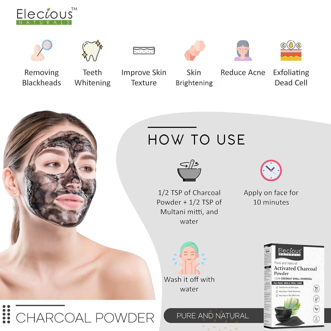 Elecious Activated Charcoal Powder 7.05 oz