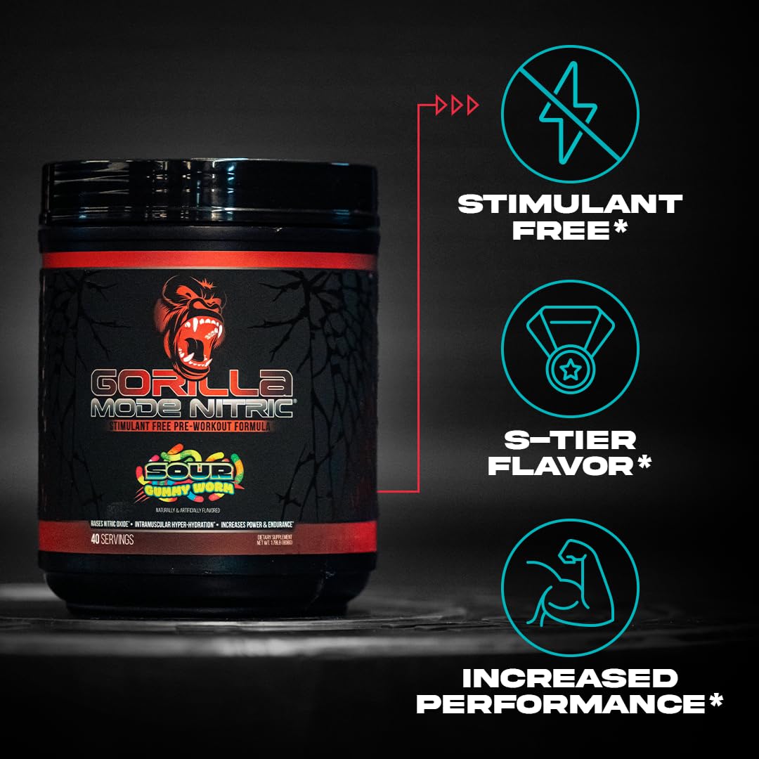 Gorilla Mind Gorilla Mode Nitric Upgraded Stimulant Free Pre-Workout Powder 1.69 lb