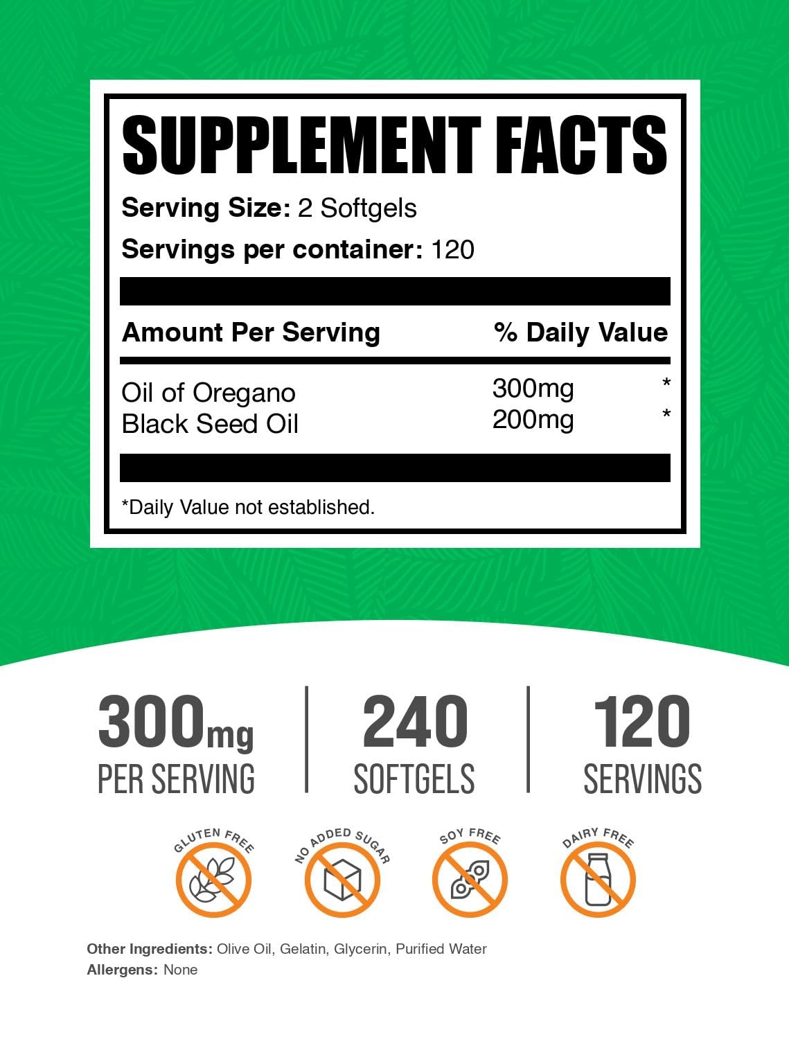 BulkSupplements Oil of Oregano with Black Seed Oil Softgels 240 Count