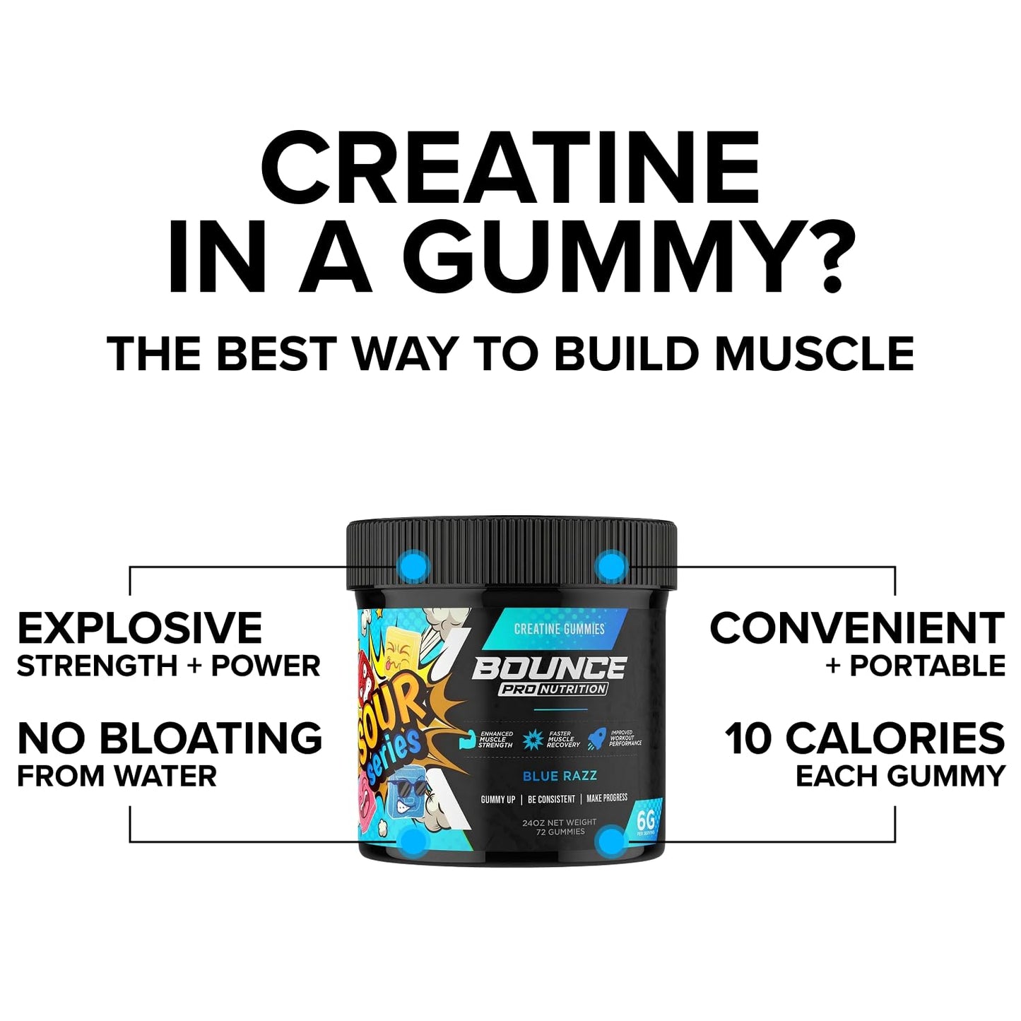 Bounce Pro Creatine Monohydrate Gummies, 72 Count