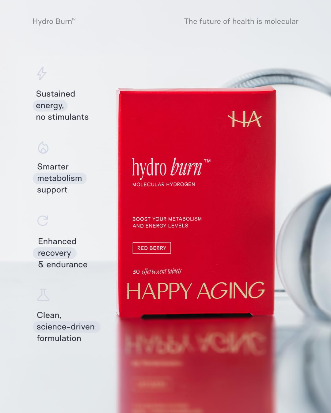 Happy Aging Hydro Burn H2 Molecular Hydrogen Water Tablets, 30 Tablets