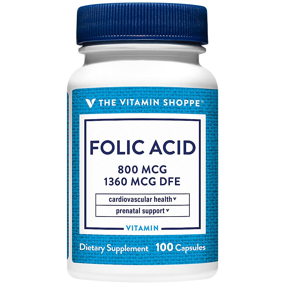 The Vitamin Shoppe Folic Acid 800MCG Capsule, 100 Count