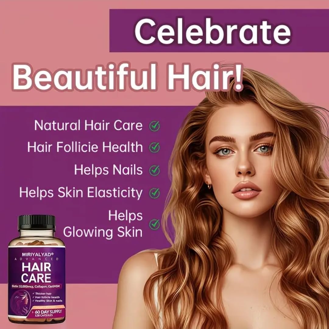 Generic Advanced Hair Care Biotin 10,000mcg with Collagen & OptiMSM, Hair, Skin & Nails Support, 60 Capsules