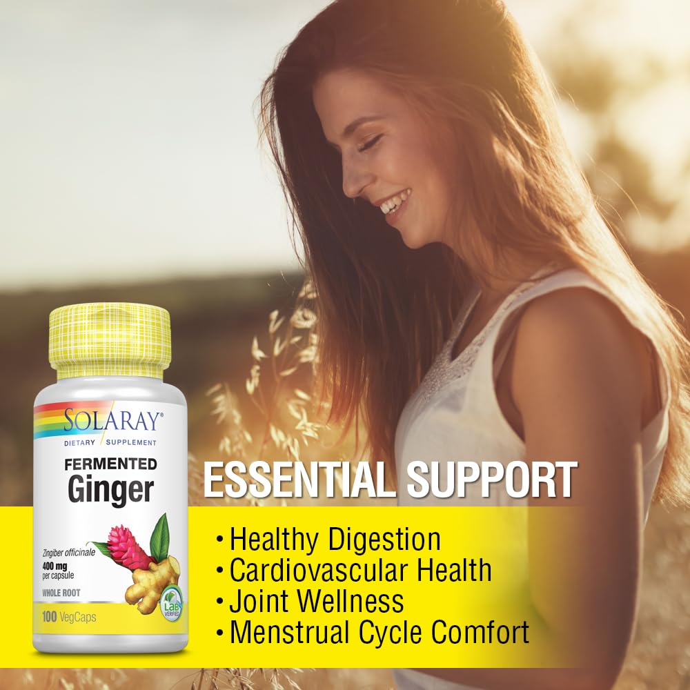 SOLARAY Fermented Ginger Root 400mg Capsule, 100 Count