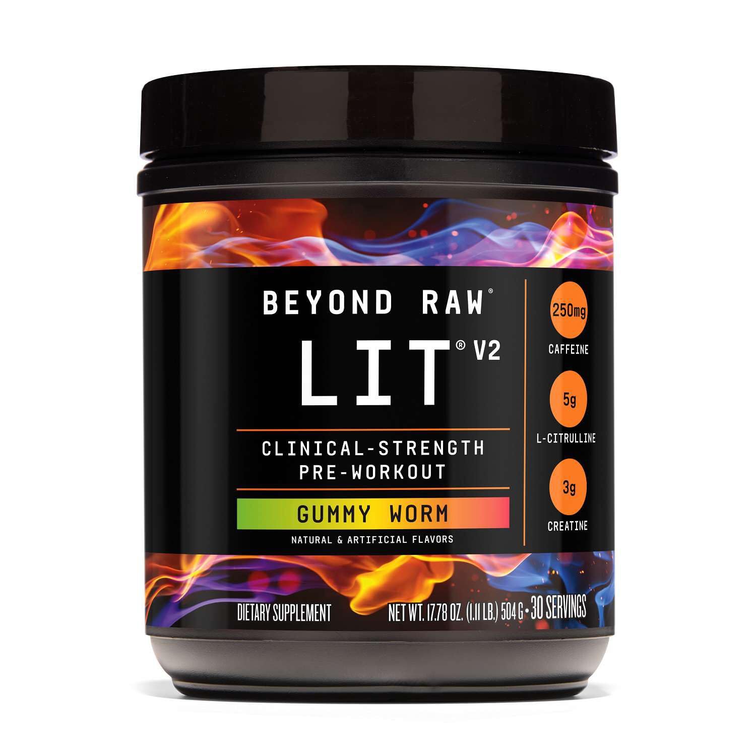 BEYOND RAW GNC LIT V2 Pre Workout Powder, Gummy Worm, 30 Servings