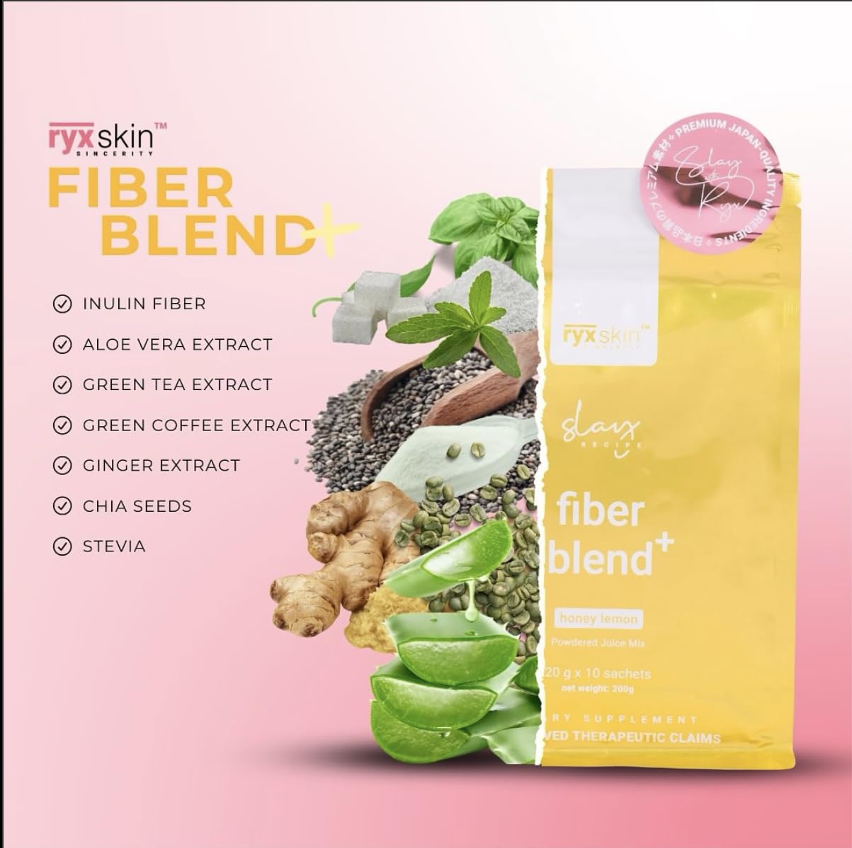 Generic R Y X Fiber Blend Honey Lemon + Sakura Lychee Drink Powder, 20 Sachets