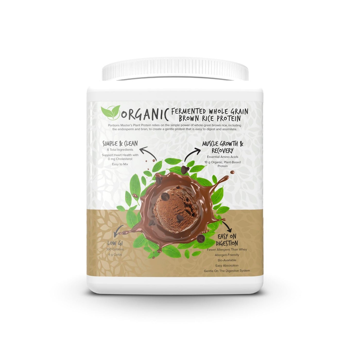 Portions Master Plant Protein Powder Organic Fermented Brown Rice Chocolate, 13.2 oz