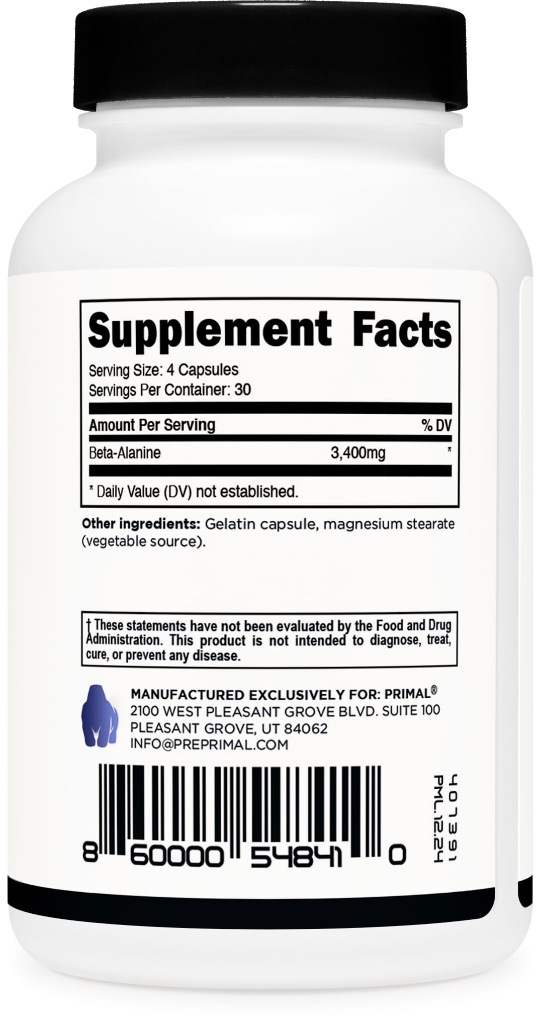 Primal Beta-Alanine Capsule, 120 Capsules
