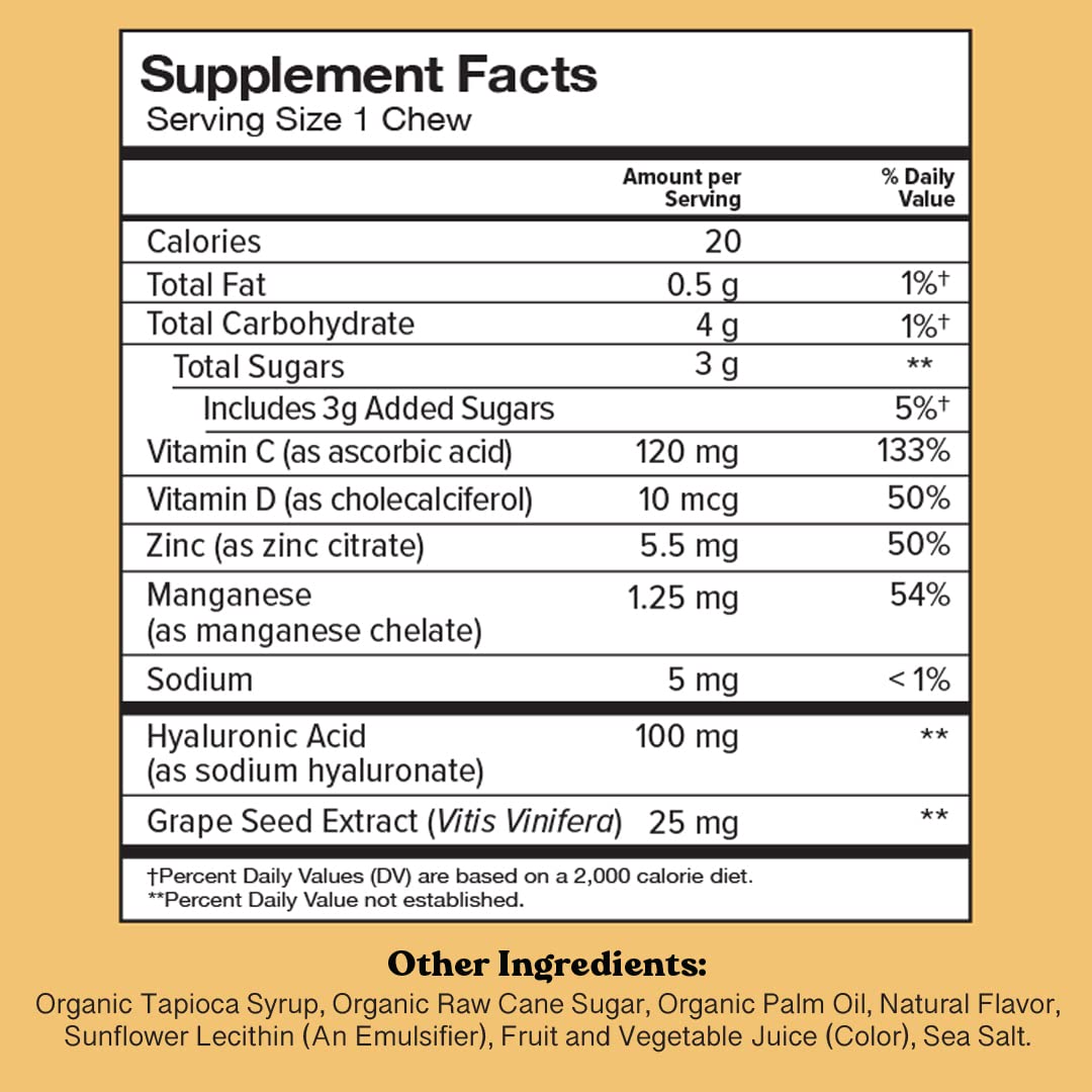 CHEWSY Youthful Skin Fruity Chews Vitamins Radiance & Hydration Formula Chewable, 6 Count