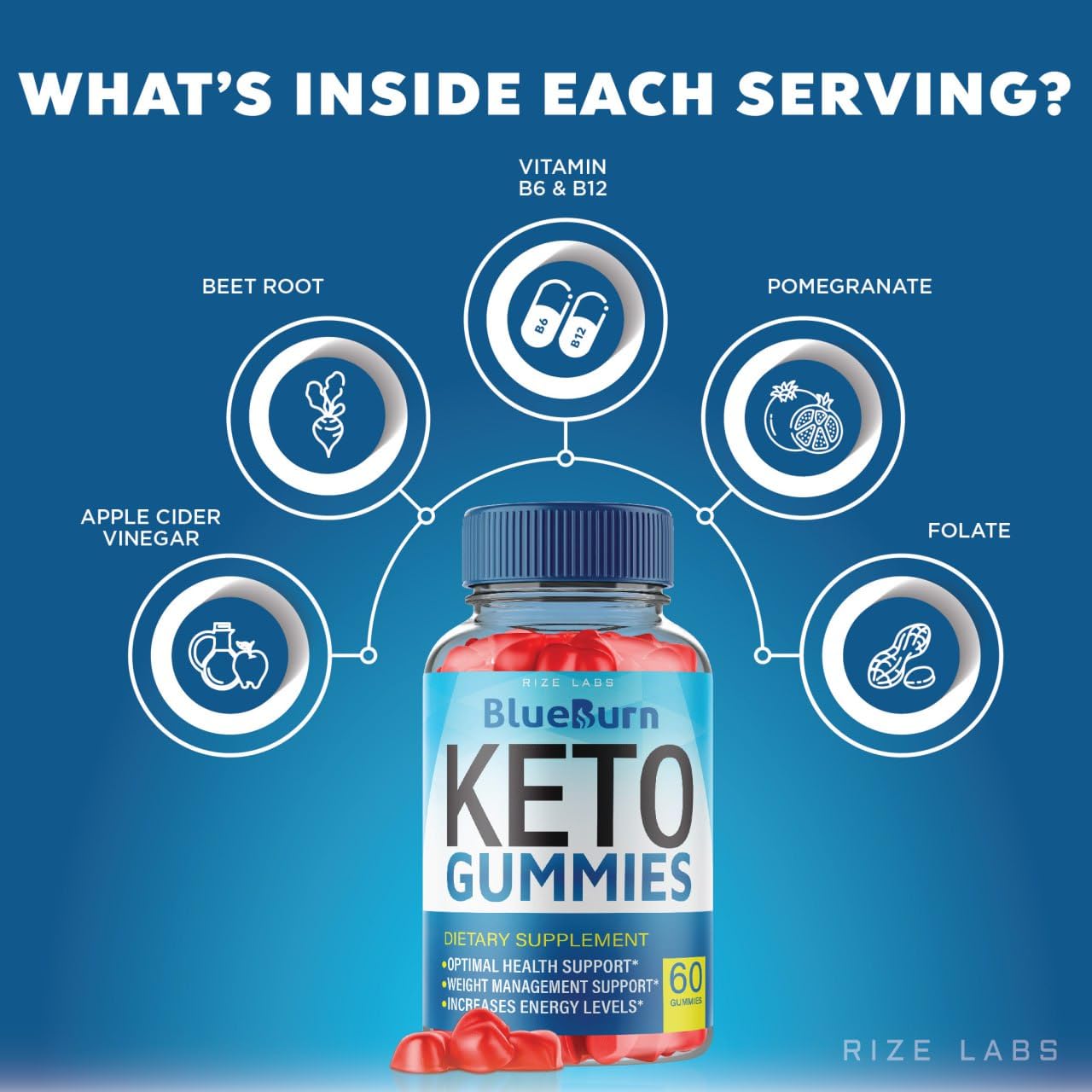 Rize Labs BlueBurn Keto Gummies, 180 Gummies