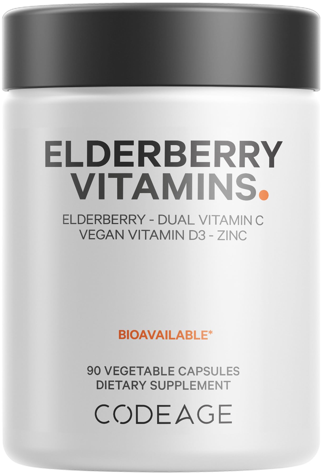 Codeage Elderberry Vitamins Supplement with Vitamin C, D3, Zinc Capsules 90 Count