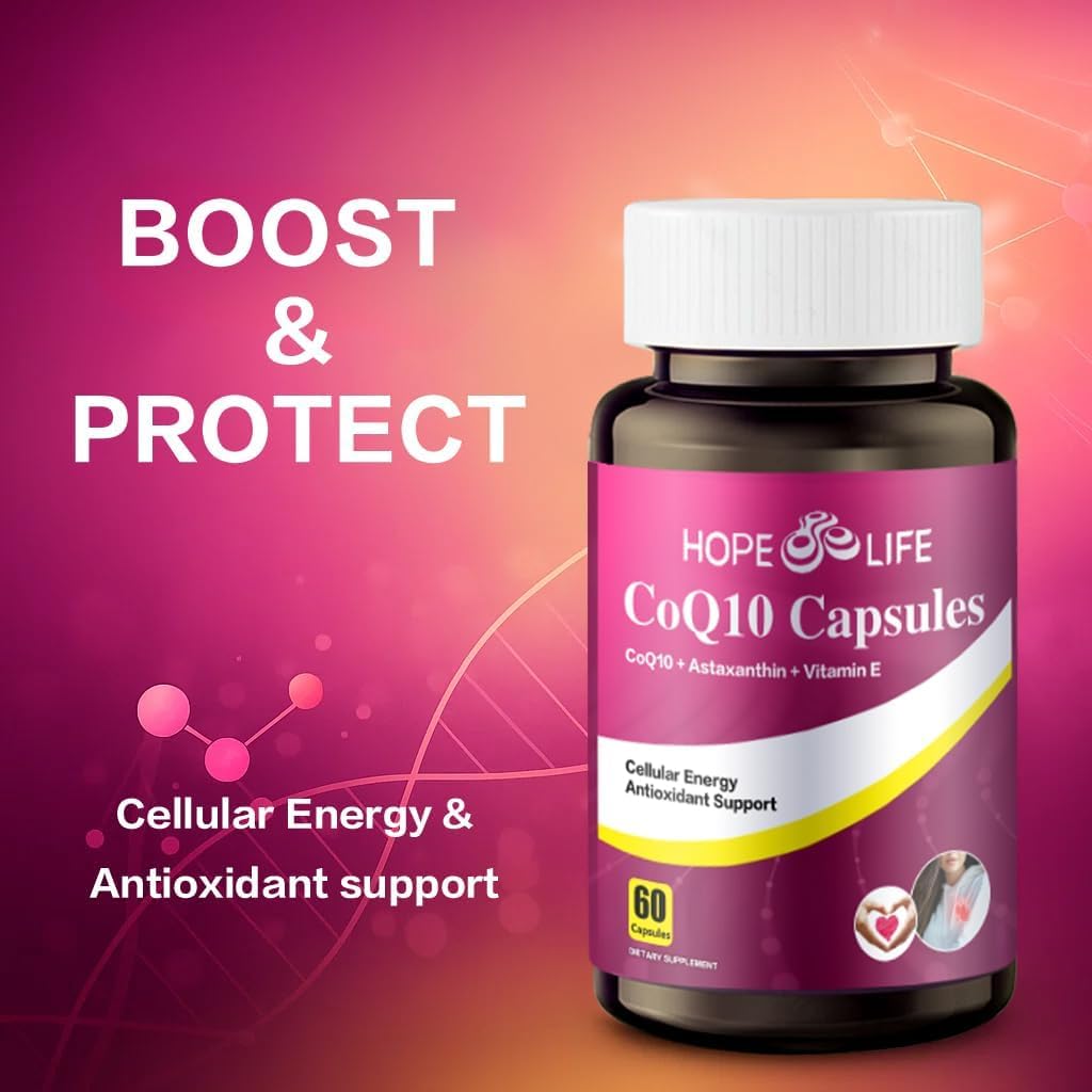 HOPE LIFE Coenzyme Q10 with Astaxanthin and Vitamin E, 120 Capsules