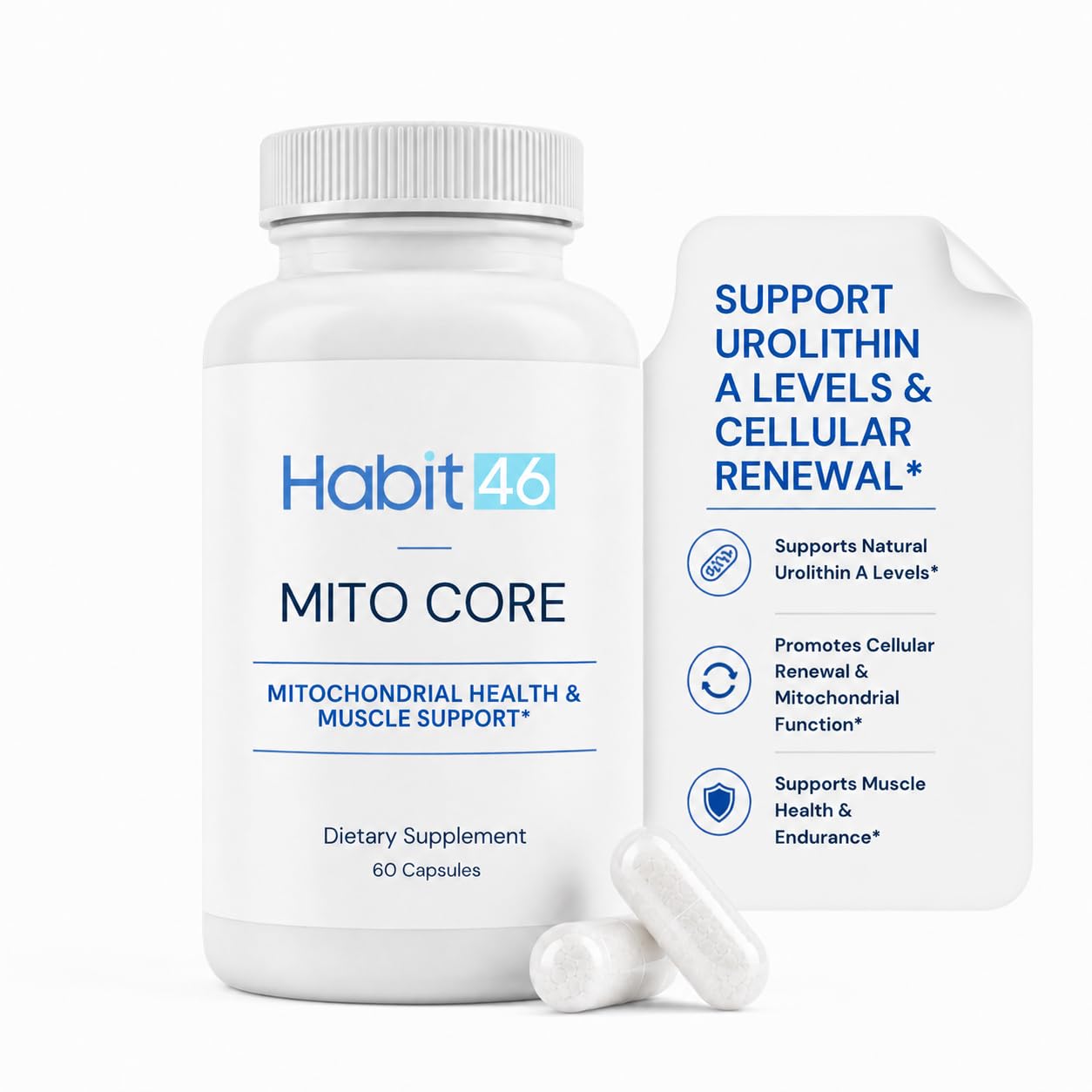 Habit46 Mito Core Urolithin A 500mg Mitochondrial Support 60 Capsules