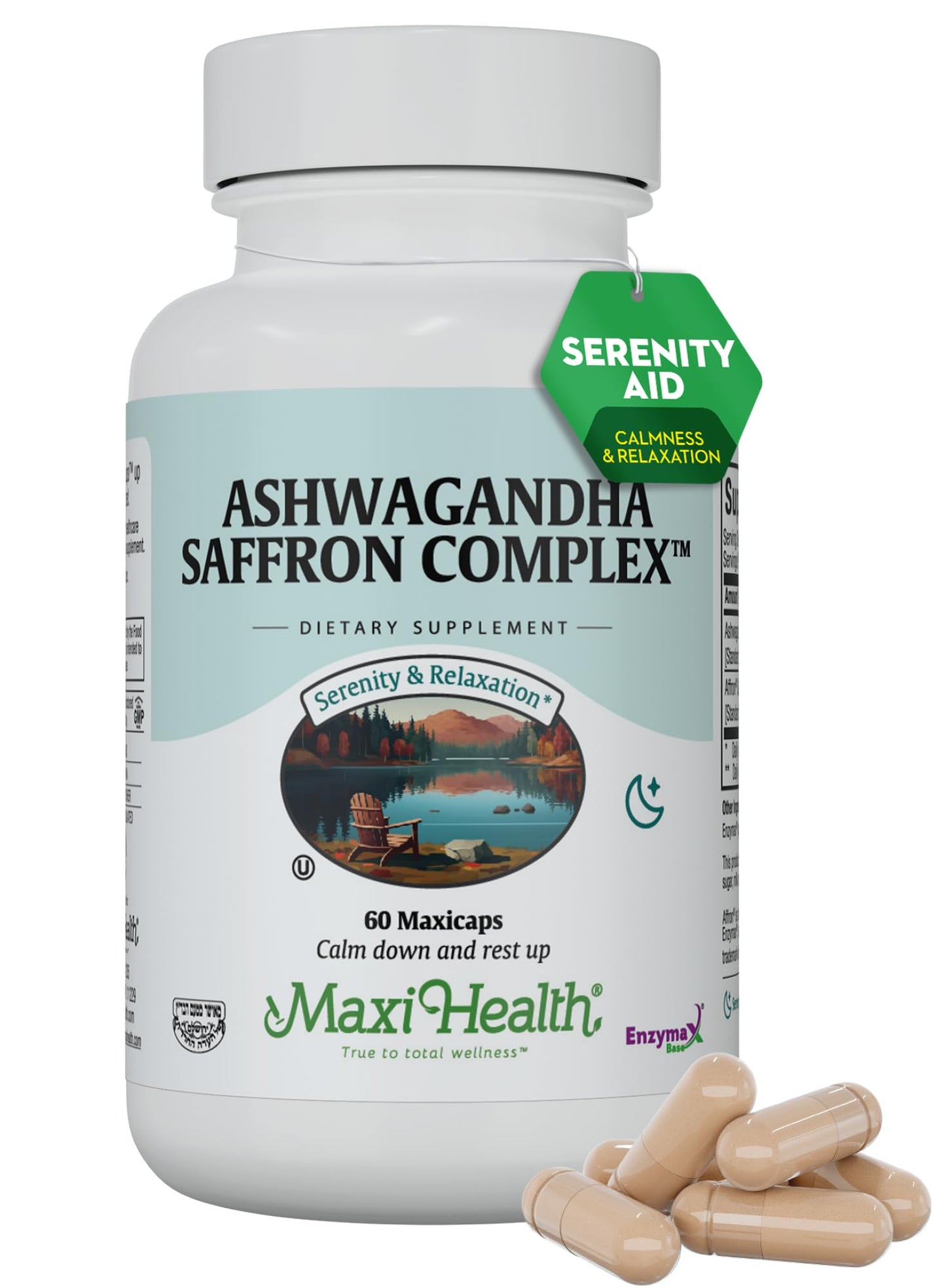 Maxi Health Ashwagandha Complex with Saffron Capsules – 600mg Ashwagandha, 30mg Saffron Extract for Stress Relief, Mood & Calm – Kosher, 60 Capsules