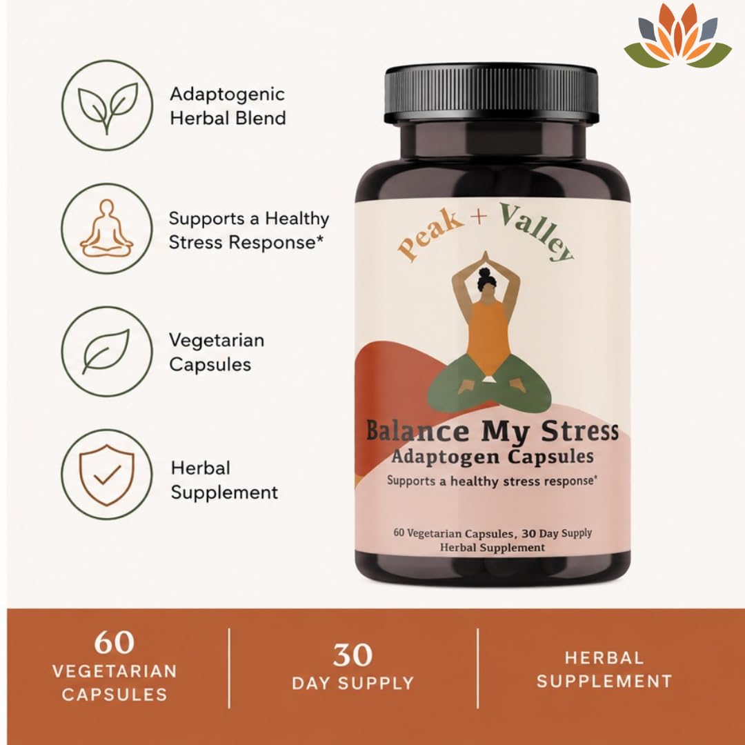 Peak + Valley Stress Relief Supplement for Mood Support Capsules, 60 Count