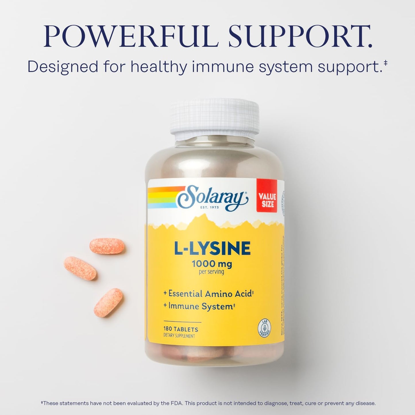 SOLARAY L-Lysine Free-Form 1000 mg Tablet, 180 Tablets