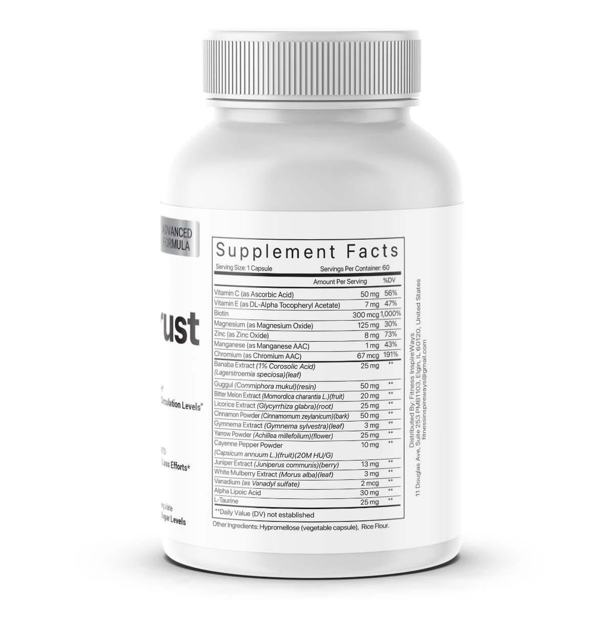Fitness InspireWays GlucoTrust Blood Sugar Level Support Supplement Capsules, 60 Count