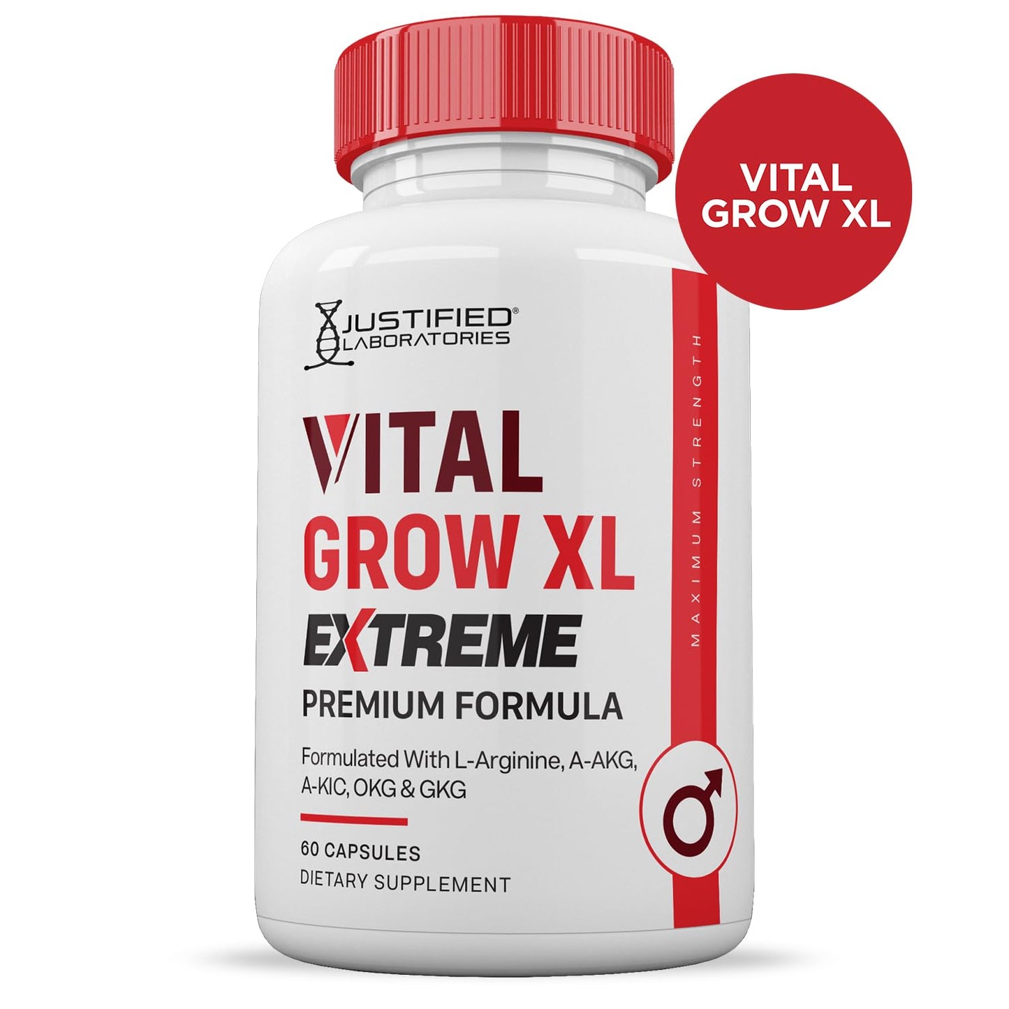Justified Laboratories Vital Grow XL Extreme Pills 1600MG Premium Formula Proprietary Blend for Men's Health Capsules, 180 Count