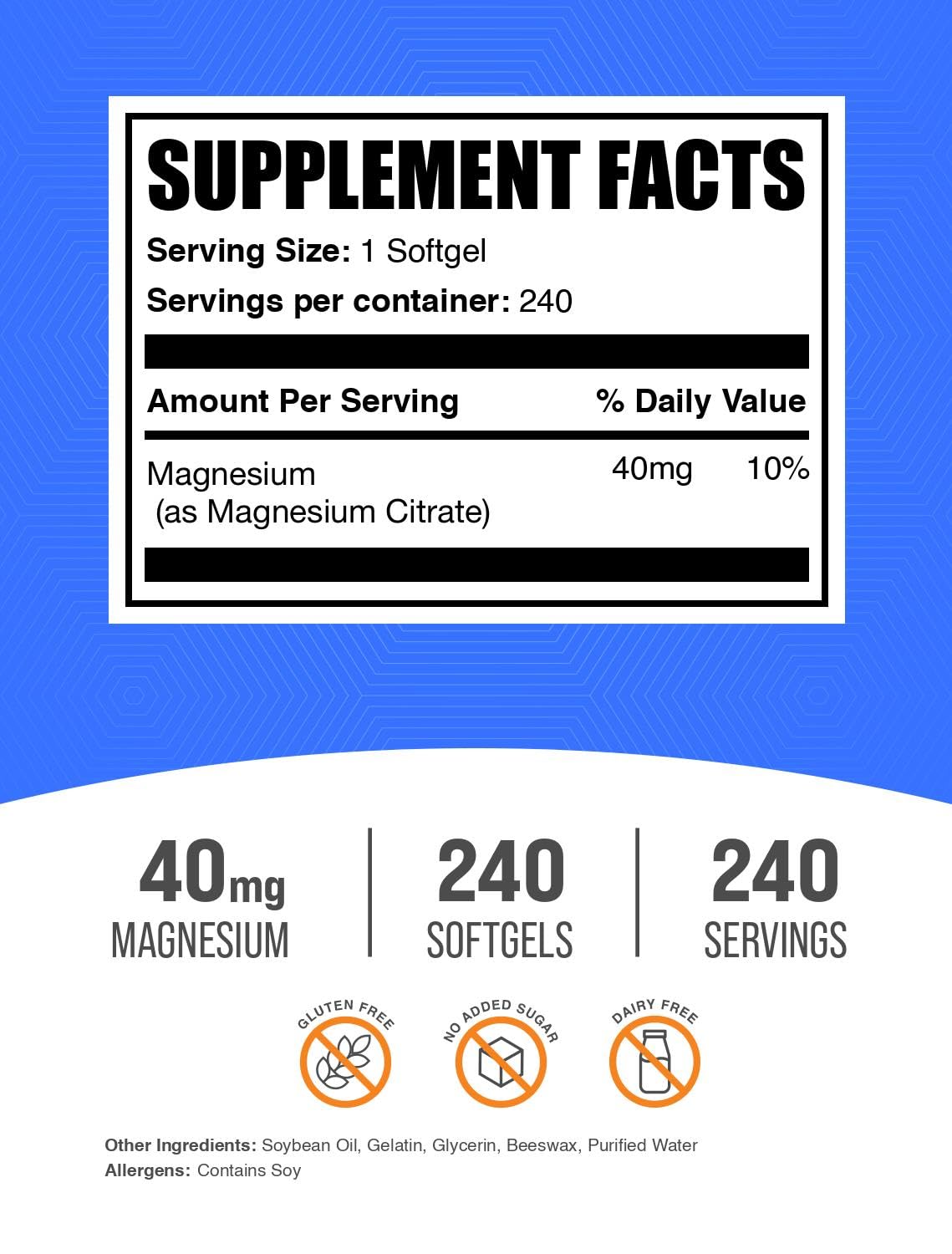 BulkSupplements Magnesium Citrate Softgels 240 Count
