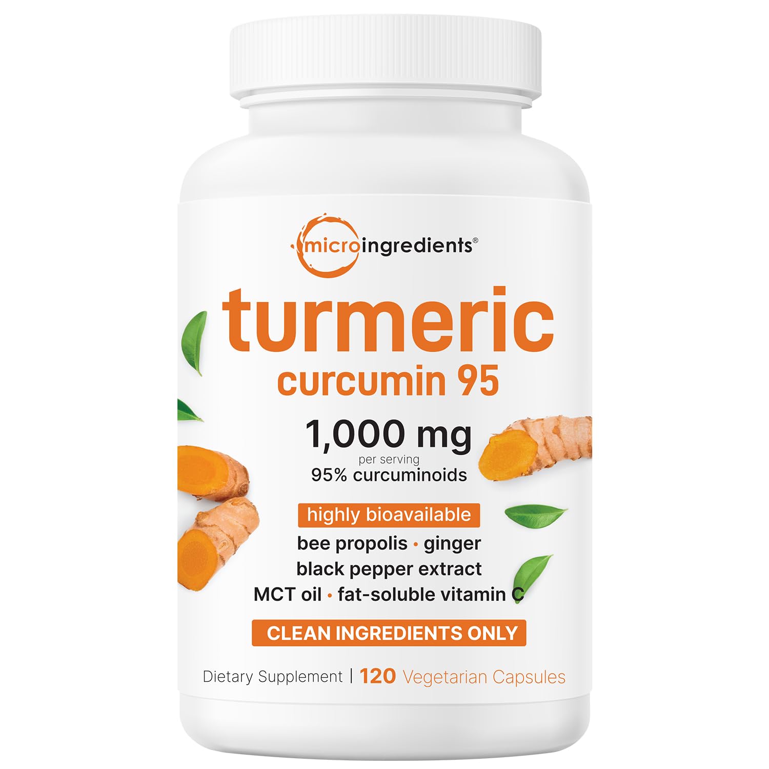 Micro Ingredients Pure Turmeric Curcumin Supplement 1000mg Capsules, 120 Count