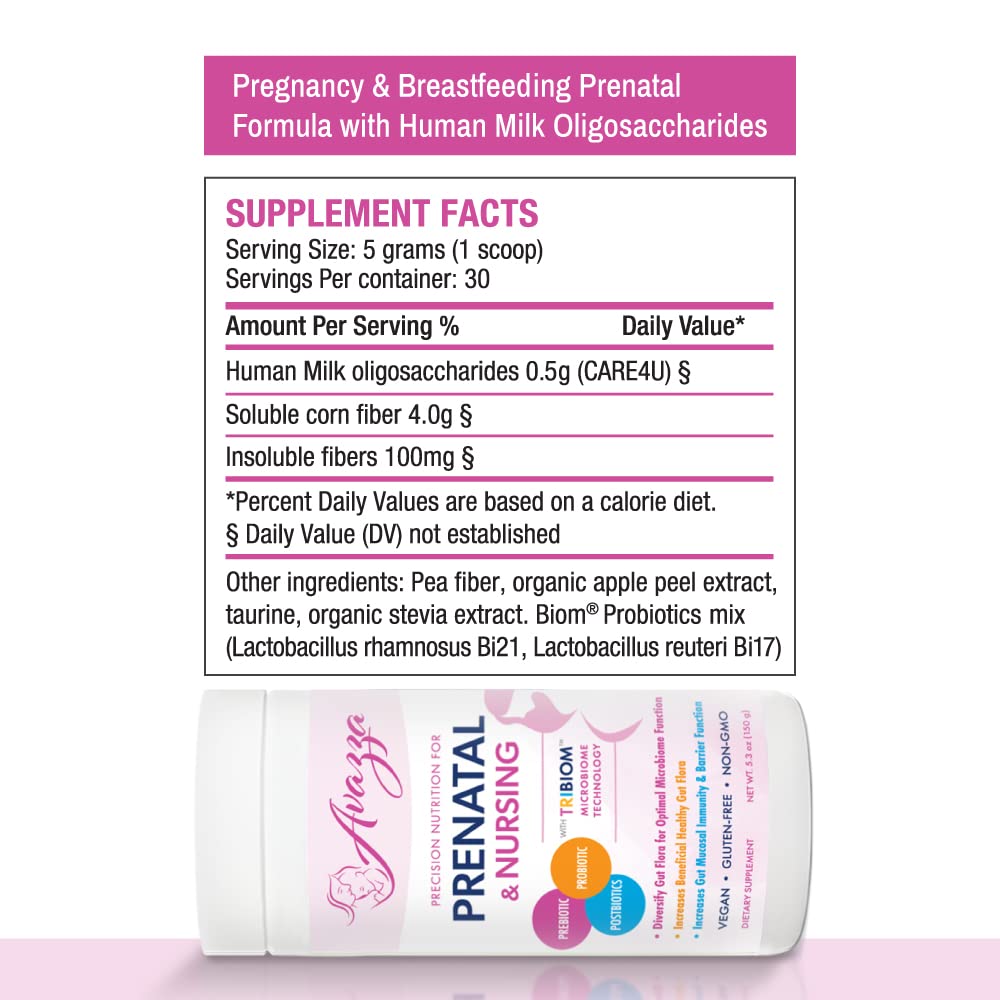 Biom Probiotics Avazza Prenatal Formula with TriBiom Formula Probiotics + Prebiotics + PostBiotics to Nurture & Stabilize Against Leaky Gut, 100% Vegan, Human Milk Oligosaccharides, Powder, 1 Ounce (Pack of 1)