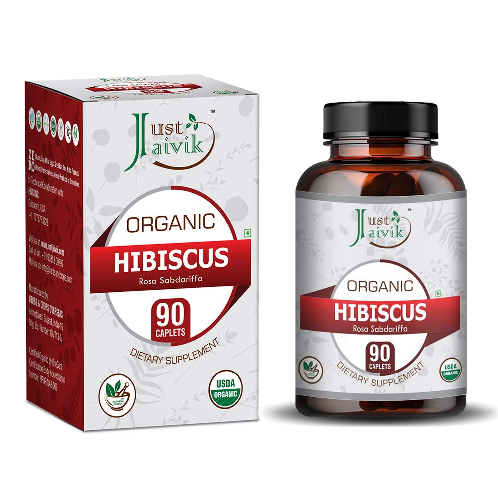 Just Jaivik 100% Organic & Pure Hibiscus (Rosa Sabdariffa) Tablets 750mg, 90 Tablets