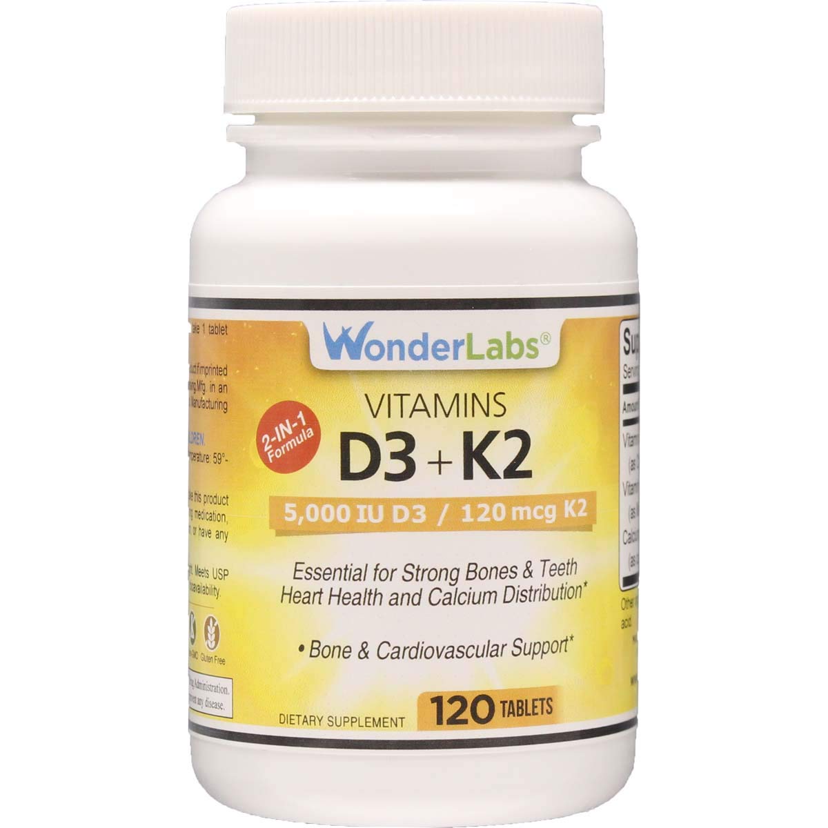 Wonder Laboratories Vitamin D3 + K2 5000 IU, 120 Tablets