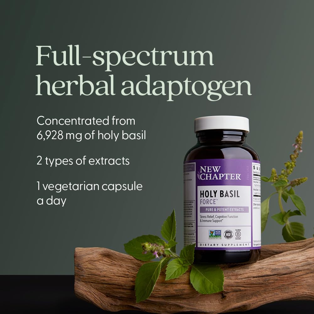 New Chapter Stress Relief Supplement Holy Basil Force with Supercritical Holy Basil for Stress Support + Immune Support + Non-GMO Ingredients, Vegetarian Capsules, 30 Count