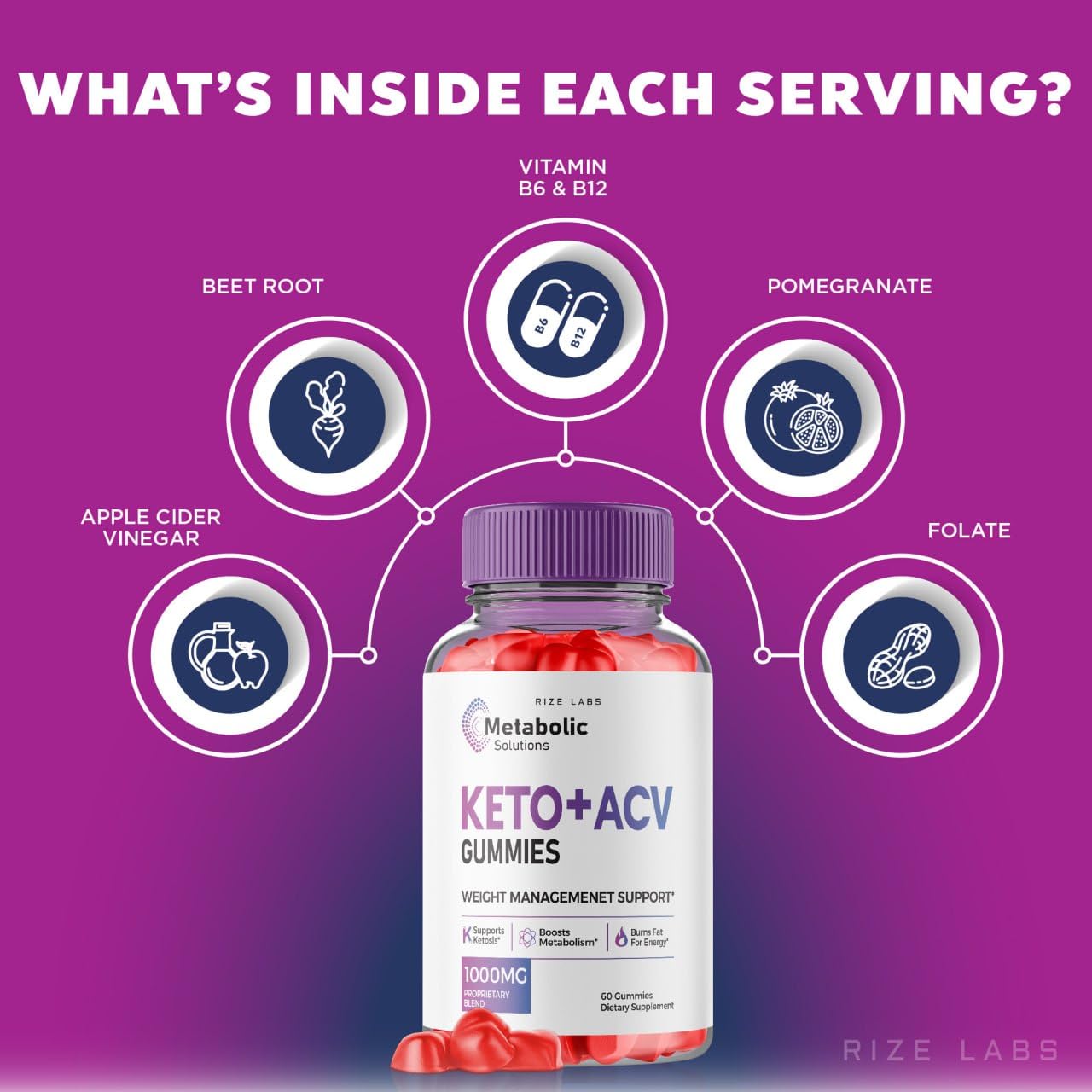 Rize Labs Metabolic Solutions Keto+ACV Gummies, 180 Gummies
