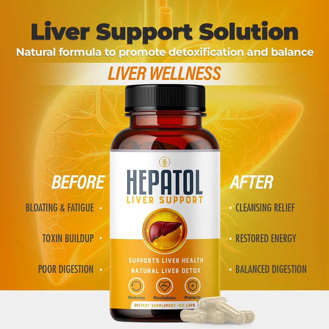 Hepatol Liver Cleanse Detox - Herbal Liver Supplement with Turmeric; L-Cysteine Detox Support Liver Health; Healthy Digestion - Liver Support Detox Cleanse Supplements, 60 Capsules