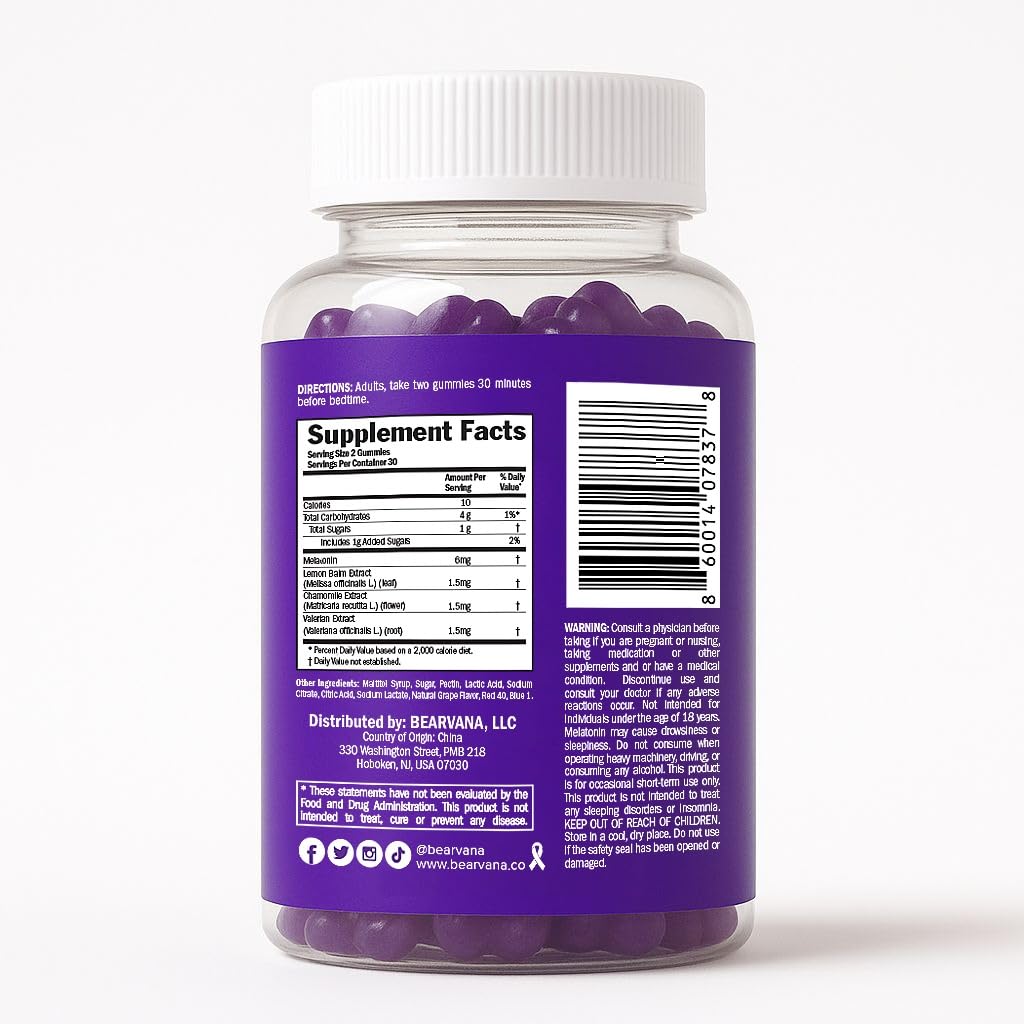BEARVANA Sleep Gummies with Melatonin Gummies 60 Count