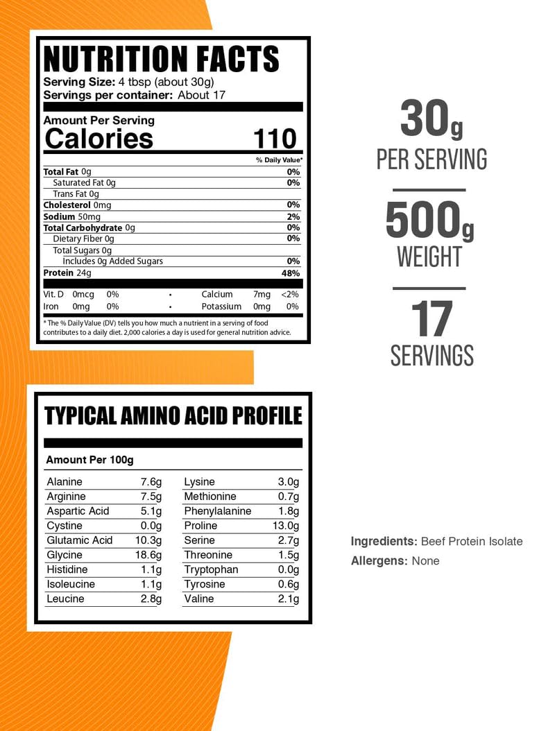 BulkSupplements Beef Protein Isolate Powder, 1.1 lb