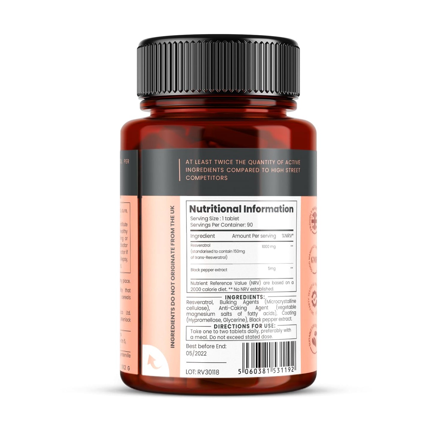 pureclinica Resveratrol 1000mg Tablets, 90 Count