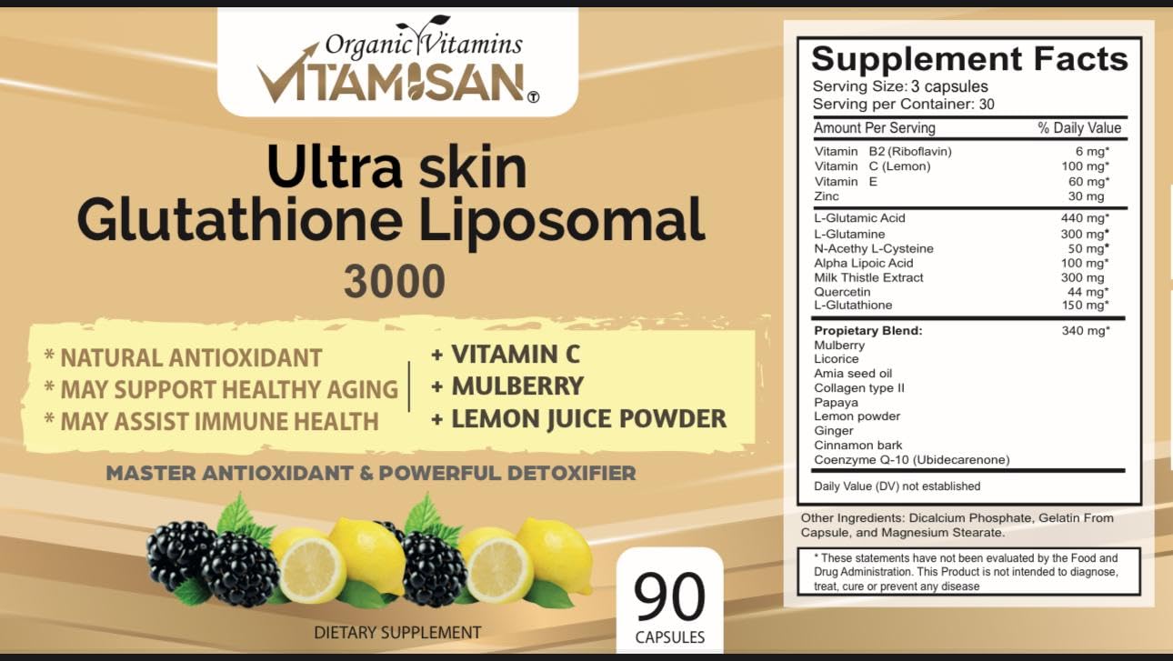 VITAMISAN Glutathione Liposomal, NAC, Milk Thistle, Collagen, Total Capsules 90