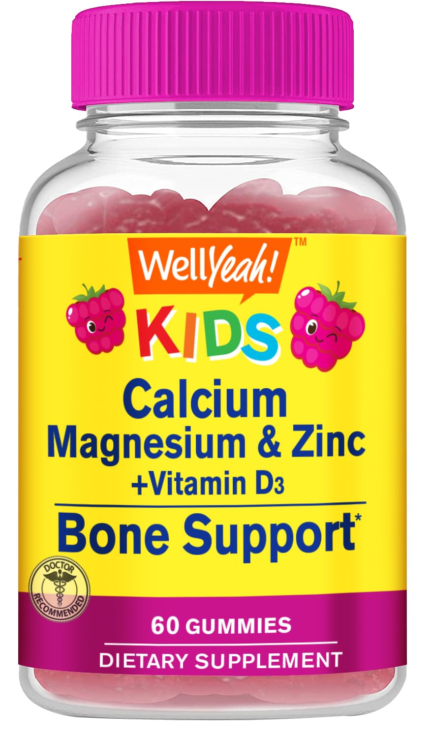 WellYeah Kid's Calcium, Magnesium, Zinc + Vitamin D3 Gummies 60 Count