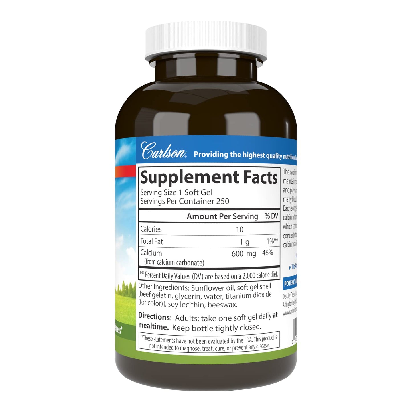 Carlson Cal-600 Calcium Softgels, 250 Count