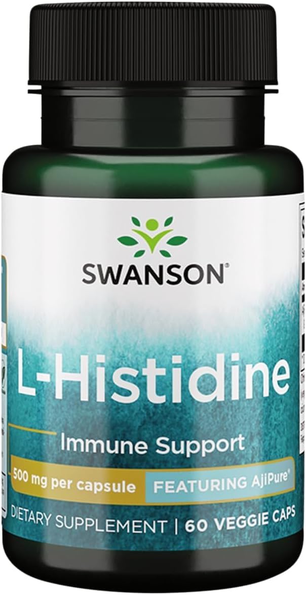 Swanson Amino Acid Ajipure L-Histidine Pharmaceutical Grade 500 Milligrams Vegan Capsules, 60 Count
