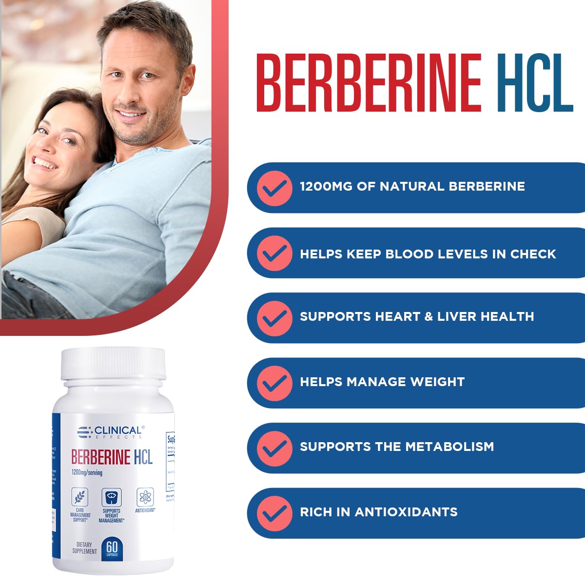 Clinical Effects Berberine HCL Pure Berberine 1200mg Capsule, 180 Count