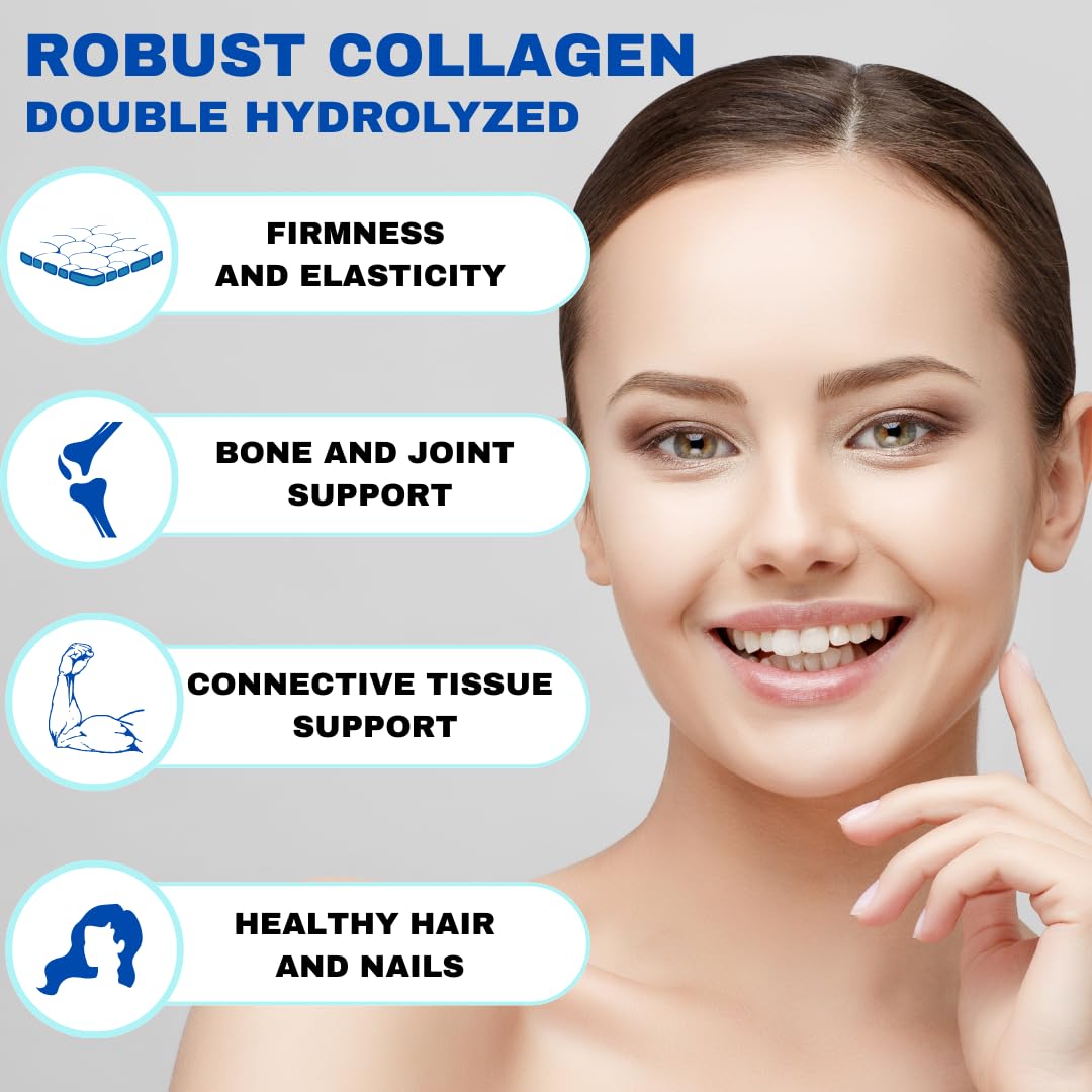 Generic Robust Collagen Double Hydrolyzed Marine Collagen Peptide Type 1-4, Extra Low Molecular Weight for Superb Bioavailability, Kosher Certified (OU), Powder, 11 oz