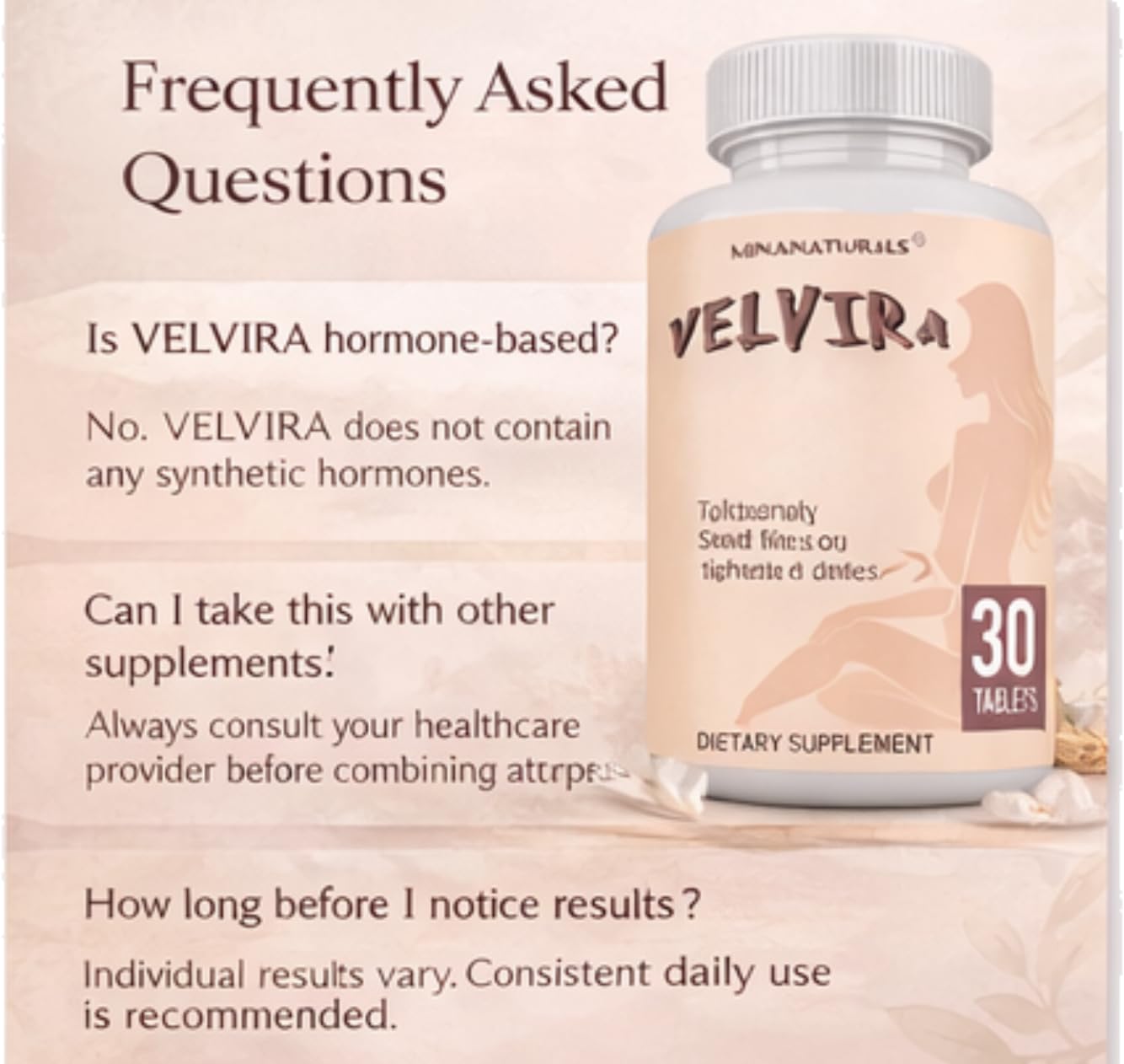 MINANATURALS VELVIRA Feminine Wellness Support Supplement for Women Herbal Rejuvenation Formula with Vitamins, Amino Acids & Collagen 30 Tablets