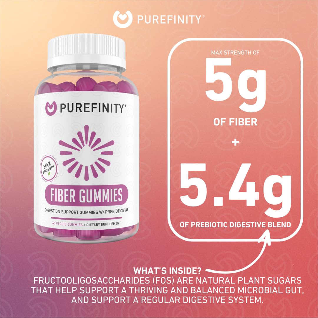 PUREFINITY Fiber Gummies for Adults with Inulin FOS from Chicory Root – 60 Count