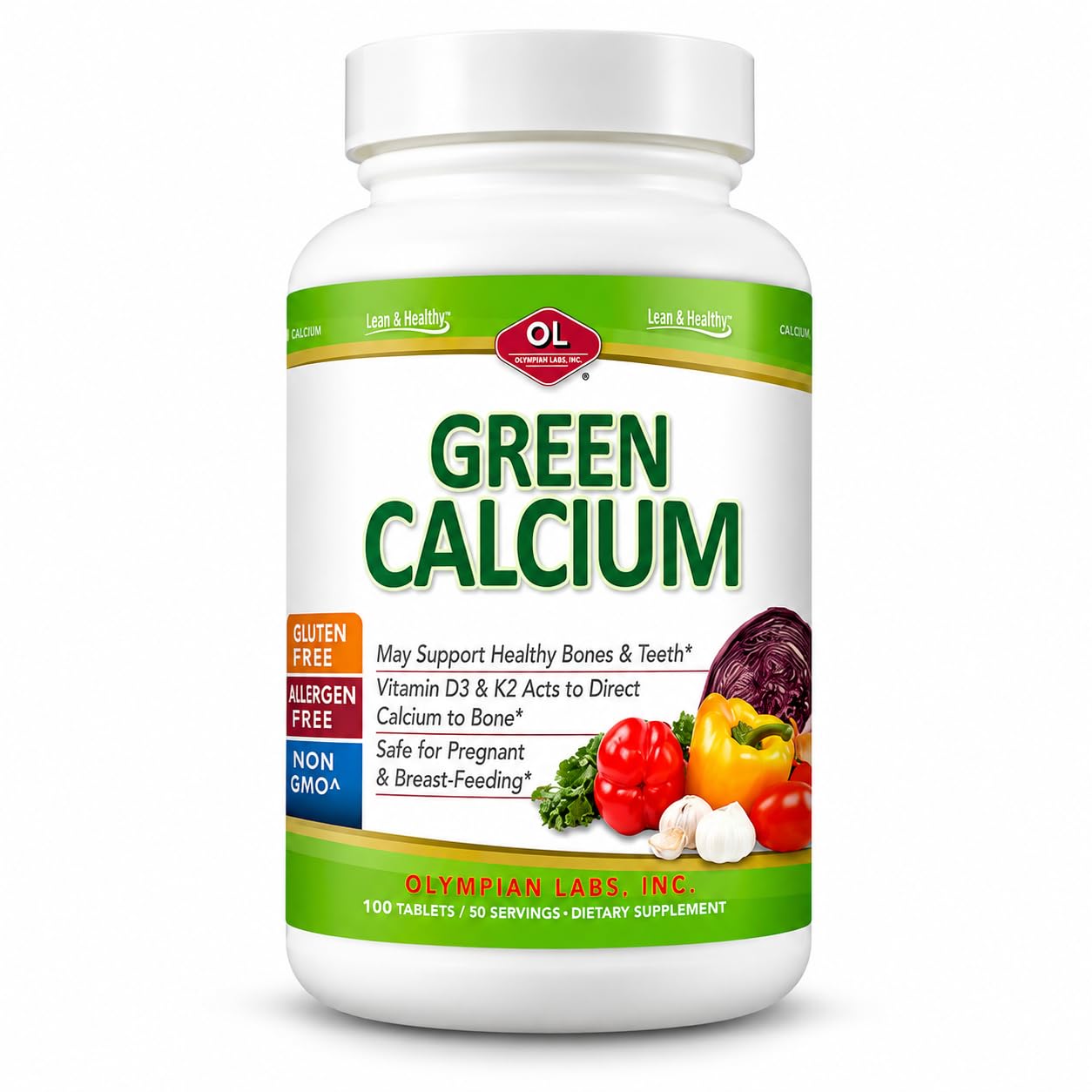 Olympian Labs Calcium Plus Magnesium, Formulated with Vitamin C, K2 & D3, 100 Tablets