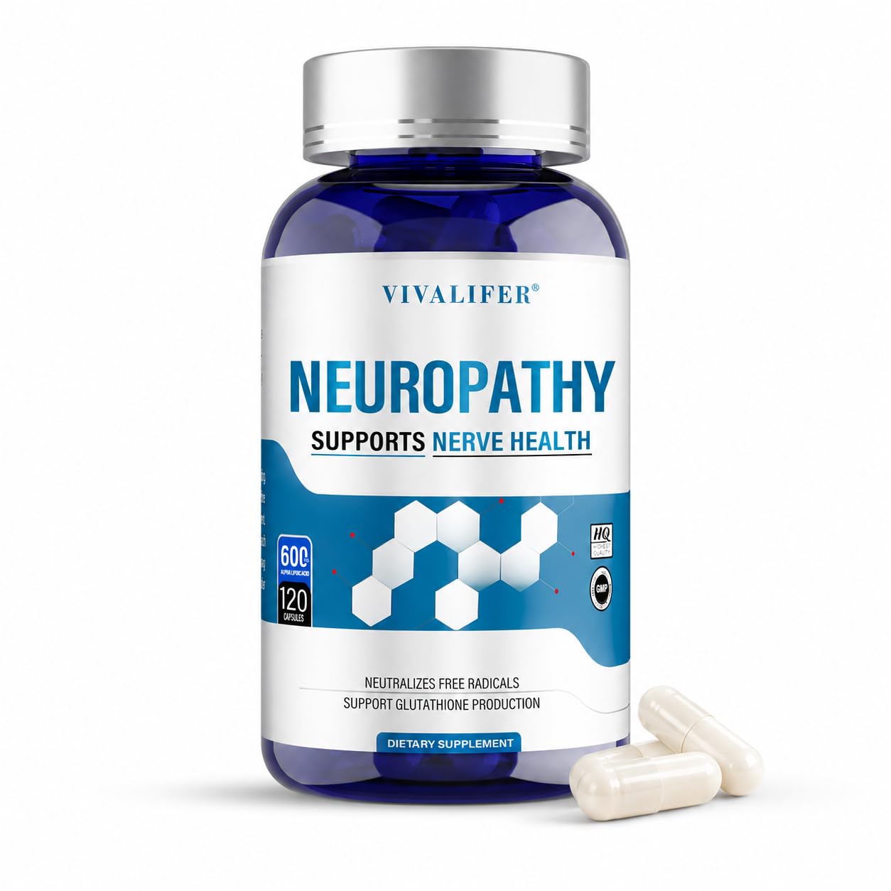 Generic Nerve Savior for Neuropathy 600mg Alpha Lipoic Acid with 300mg Benfotiamine Nerve Support Capsules 120 Capsules